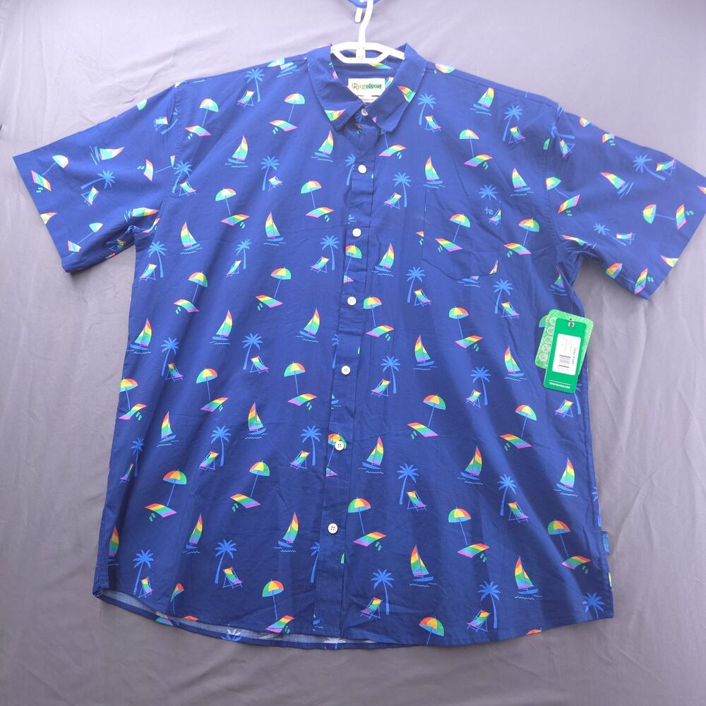 Tipsy Elves Sail Boat Beach Print Button-Up Shirt Men's Size 3XL Cruise NEW